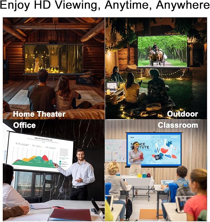 Outdoor Projector Screen with Stand Tripod, Indoor Pull Up Portable Projector Screen, 60 INCH 16:9 Adjustable Projection Screen with Carry Bag for Home Theater Backyard Party Movie Nights