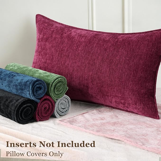 decorUhome Spring Couch Throw Pillow Covers 16x16 Set of 2, Decorative Soft Velvet Neutral Chenille Pillow Covers with Elegant Design for Sofa Bed Living Room Home Decor, Rhododendron