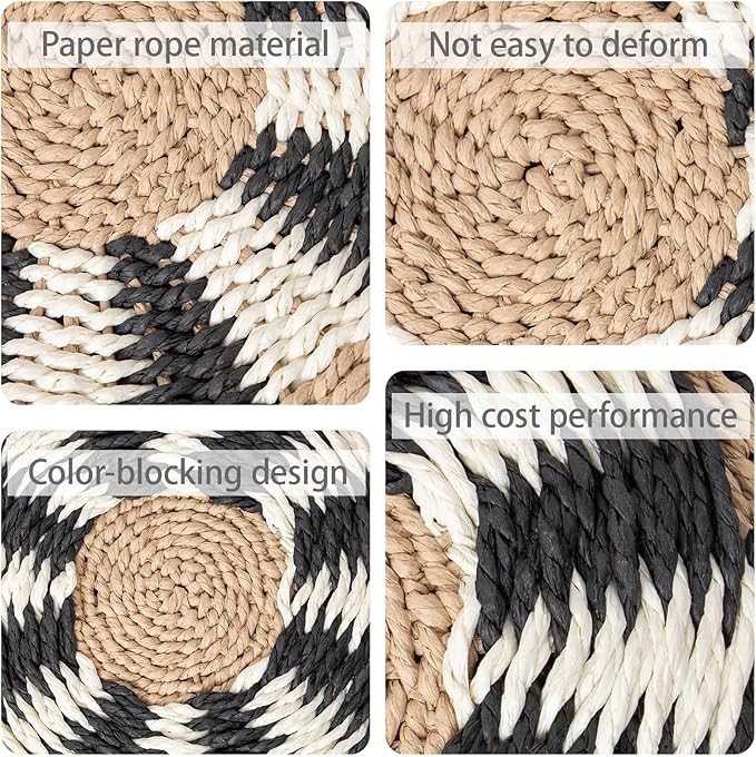 HODAKJUE 3-Pack Multicolor Paper Rope Wall Decor – 11 Inch Diameter × 1.2 Inch Thick – Handwoven Boho Chic Hanging Art for Home, Bedroom, Living Room, Office – Lightweight & Eco-Friendly