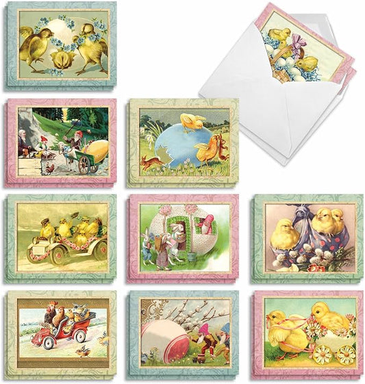 The Best Card Company - 20 Blank Notes with Envelopes - All Occasion Animal Assortment (10 Designs, 2 Each) - Springtime Chicks AM3196OCB-B2x10