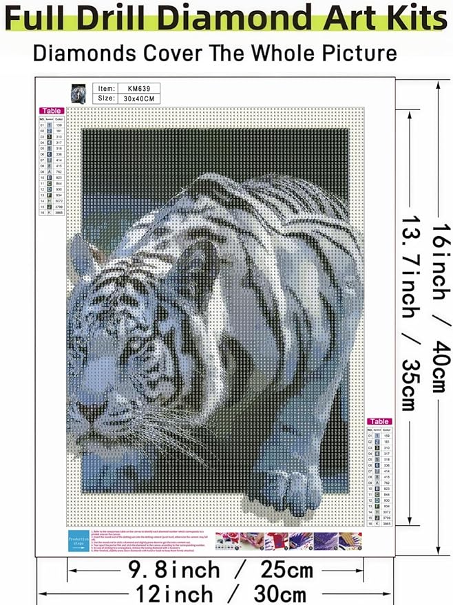 White Tiger 5D DIY Diamond Painting Kits for Adults, Diamond Art Kits for Beginners, Full Drill Dot Painting Gem Art Kits for Home Wall Decor11.8 x15.7 Inch