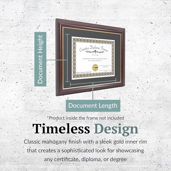 Creative Picture Frames 12x15 Mahogany Gold Rim Diploma Frame with Black Mat Glass and Installed Wall Hangers | Frame Holds 16x20 Media without Mat