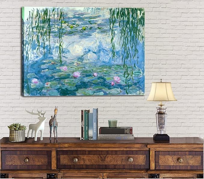 Claude Monet Canvas Wall Art - Water Lilies Classic Artwork Picture Print with Framed Painting for Home Office Wall Decor 16"x24"