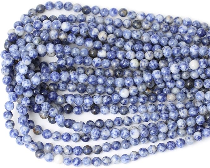 60PCS 6mm Natural Blue White Sodalite Gemstone Round Loose Beads for Jewelry Making 1 Strand 15"