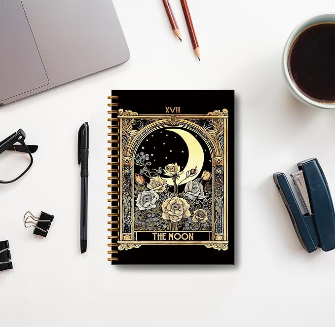 Tarot Card Notebook Journal - The Moon Tarot Notebook, 5.5×8.3 Tarot Spiral Bound Notebook Aesthetic with 164 Pages, Witch Journal, Witch Gifts