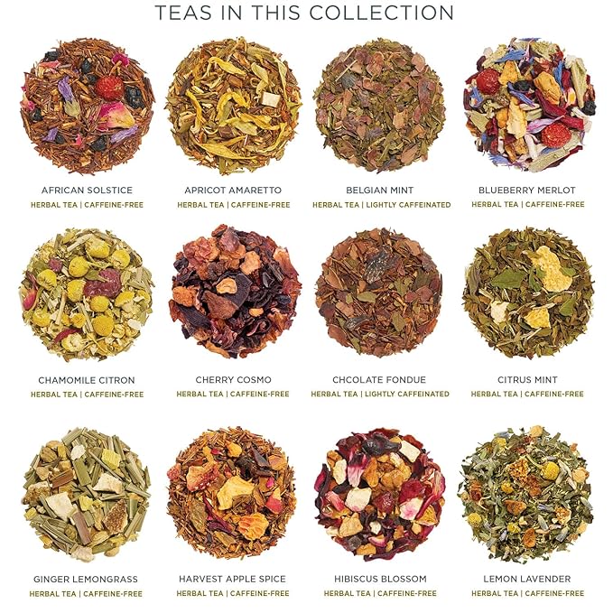 Tea Forte Herbal Tea Advent Calendar Gift Set; 24 Individually Wrapped Handcrafted Assorted Pyramid Infuser Tea Bags with Numbered Doors, Warming Joy (Herbal)