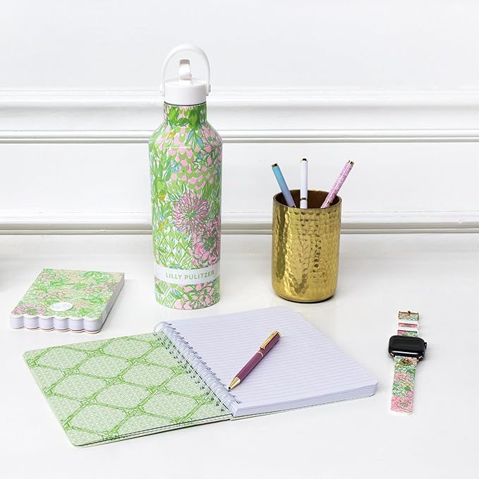 Lilly Pulitzer Hardcover Mini Spiral Notebook, 8.25" x 6.5" Small Journal with 160 College Ruled Pages, Lime Feeling Good