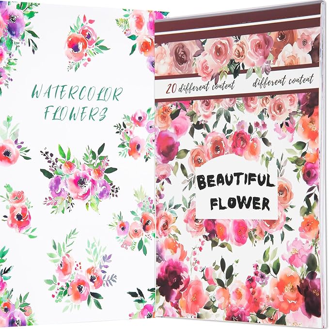 YagCu Vintage Watercolor Floral Sticker Book, Pre-Cut Stickers for Journaling, Assorted Washi Paper PET Materials, Junk Journal Supplies, Scrapbooking Crafts Arts