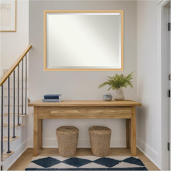 Amanti Art Gold Wall Mirror 32x42 Bethany Gold Rectangle Bathroom Mirror for Wall Decor Living Room, X-Large Traditional Wood Frame, Hangs Horizonally and Vertically, Bathroom Decor, Beveled Edge