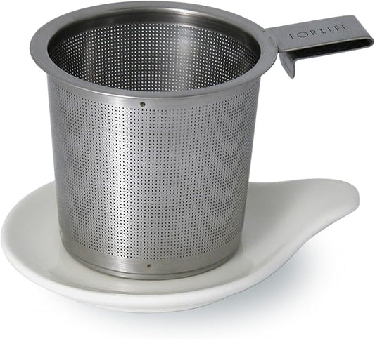 FORLIFE Hook Handle Tea Infuser and Dish Set, White