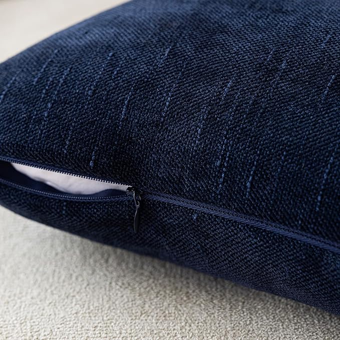 Foindtower Pack of 2 Soft Textured Throw Decorative Pillow Covers Square Accent Solid Cushion Cover Cozy Farmhouse Pillow Case with Zipper for Couch Sofa Bedroom Living Room 18x18 Inch, Navy