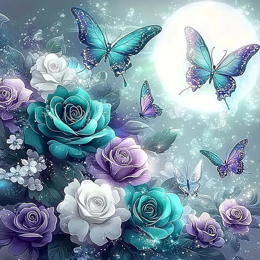 Flower Butterfly Moon Diamond Painting Kits for Adults, 5D Diamond Art Kits for Adults Beginners, DIY Full Round Drill Diamond Dot Painting Gem Art Kits for Adult, Home Wall Decor 13.8x13.8 Inch