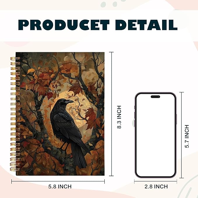 BearCake Fairy Rustic Forest Notebook,minimalism art notebooks for note taking,Wild Animals Dark Aesthetic Journal Notebook,Crow in the tree abstract art Hardcover Spiral Notebook 5.5x8.3