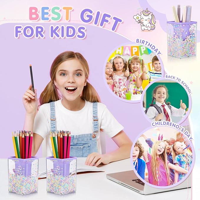Zonon 2 Pieces Cute Bubble Pen Holder Multi-purpose Desktop Organizer Back to School Gift Kawaii Office Supplies Pastel Desk Accessories Stationery Makeup Brush Holder with Bubble Ball(Purple)
