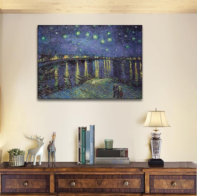 msspart Vincent Van Gogh Starry Night Over The Rhone Canvas Wall Art, Famous Painting Reproduction Landscape Pictures Artwork Print for Home Decoration - 12"x16"