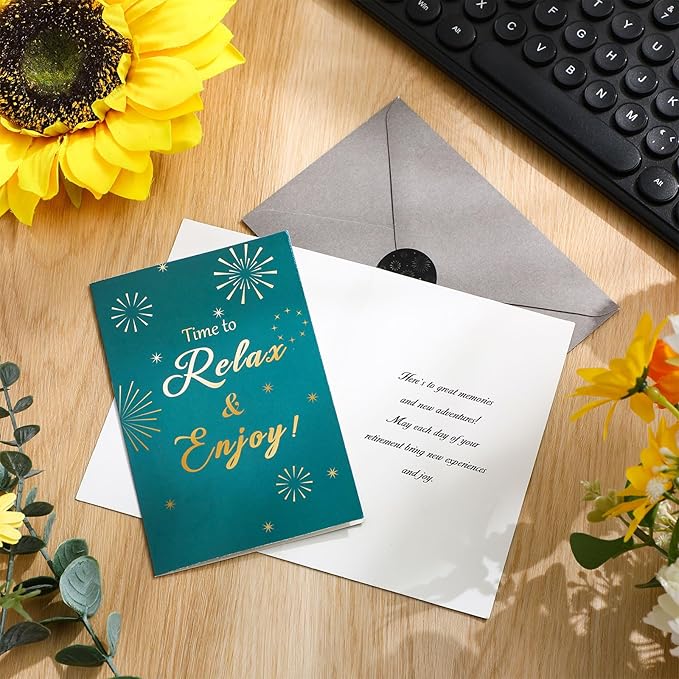 100 Sets Retirement Cards with Envelopes and Stickers Blank Inside Funny Retirement Card 5 Style Designs Greeting Card for Coworker Teacher Employee