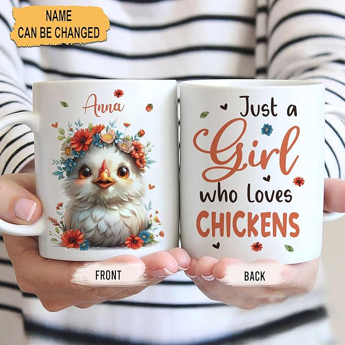 Hyturtle Personalized Cute Chicken Coffee Mug - Custom Ceramic Cup - Just A Girl & Animal Lover's Chicken Delight - 15oz