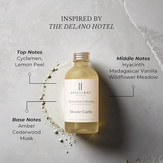 Brilliant Scents Monte Carlo Fragrance Oil 500ml - Premium Diffuser Oil for Home, Office, Hotels - Long Lasting, Plant-Based, Meets IFRA Standards, USA-Made - Jasmine, Lemongrass, Green Tea