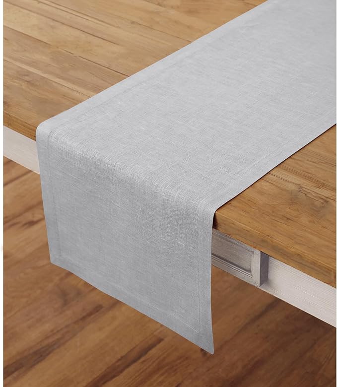 Solino Home Linen Soft Grey Table Runner 120 Inches Long - 100% Pure Linen 14 x 120 Inch Table Runner for Winter, Spring - Fete