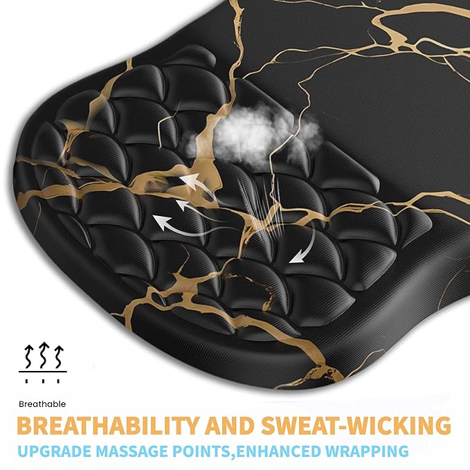 Ergonomic Mouse Pad Wrist Support,Black Barble Wrist Rest Mousepad for Carpal Tunnel Pain Relief,Integrated Memory Foam Slope Massage Bulge Design