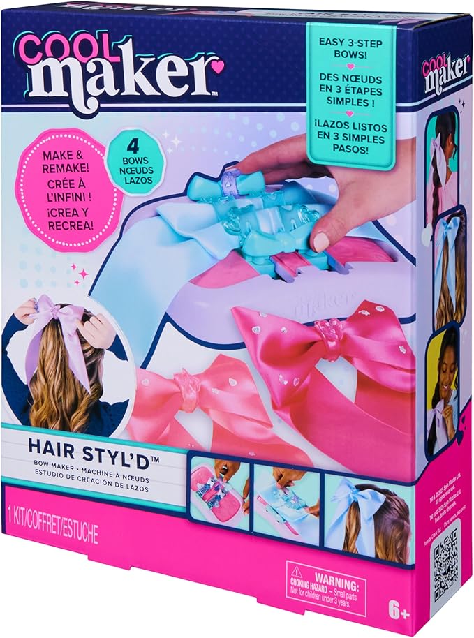 Cool Maker, Hair STYL’d Bow Maker, Make & Remake 4 Bows, Hair Accessories Arts and Crafts Kit, Kids Toys for Girls Ages 6 and up