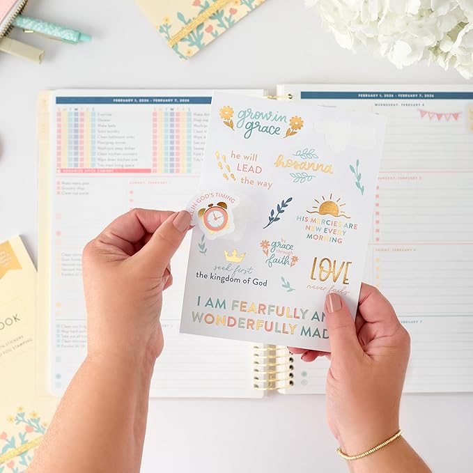 Faith Sticker Book | Pack of 15 | 276 Faith-Based Stickers | Assorted Sizes | 5x7 Sheets with Gold Foil Stamping | Inspirational Stickers for Bible Journaling, Prayer Notebooks, Planners