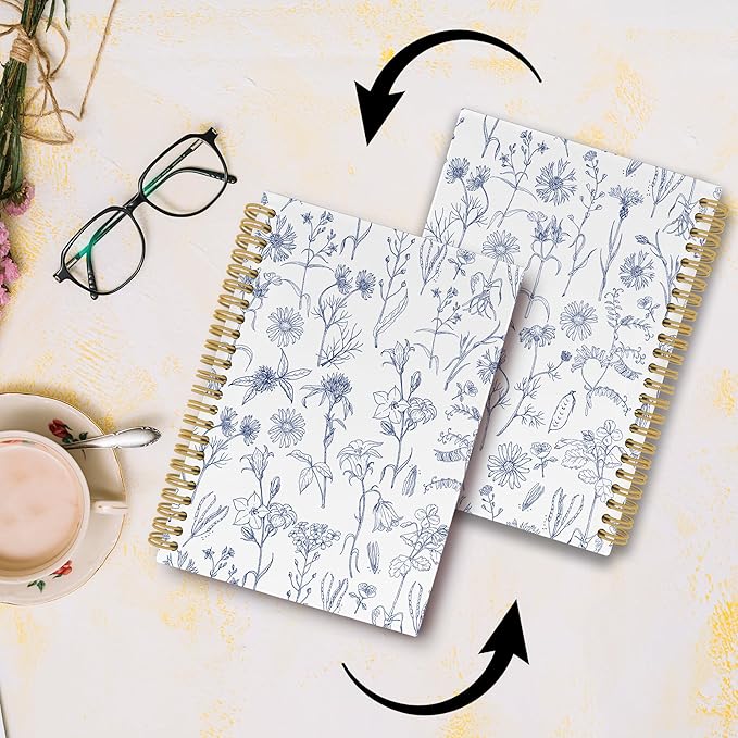 Pugwak Vintage Floral Journal Notebook - Aesthetic Botanical Trendy Flower Notebooks College Ruled for Work School, Gifts for Women Coworker, Office Supplies, Hardcover Spiral Notebook 5.5"x8.3"