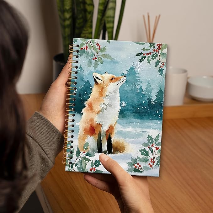 XNXLDYLH Christmas Winter Fox Notebook Journal for Kids, Rustic Farmhouse Aesthetic Spiral Notebook, Woodland Journals Notebooks for Women Girls, Christmas Fox Office School Supplies Gifts,5.5x8.3Inch