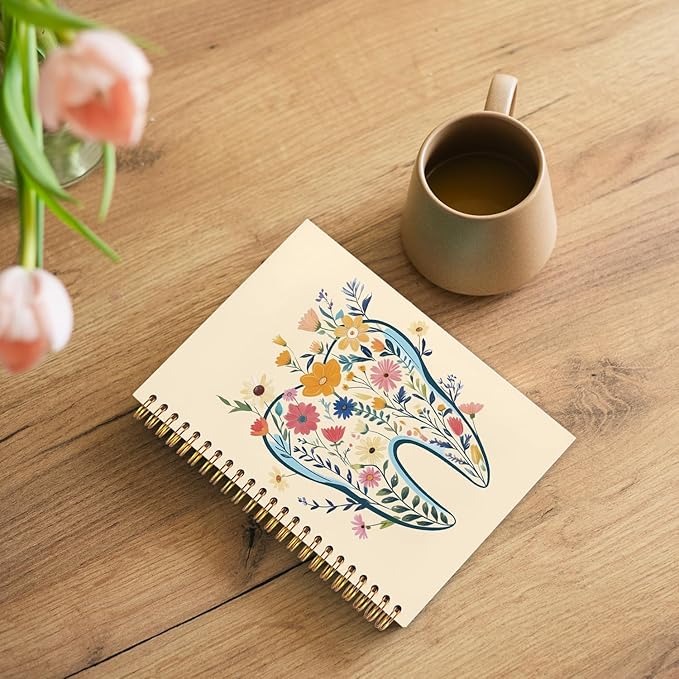WUCHJ Dentist Gifts Notebook Journal, Dental Assistant Office Gifts for Women, Yellow Floral Tooth Dental Spiral Notebook Journal for Note Taking, Dentist Office Supplies, 5.5x8.3 Inch