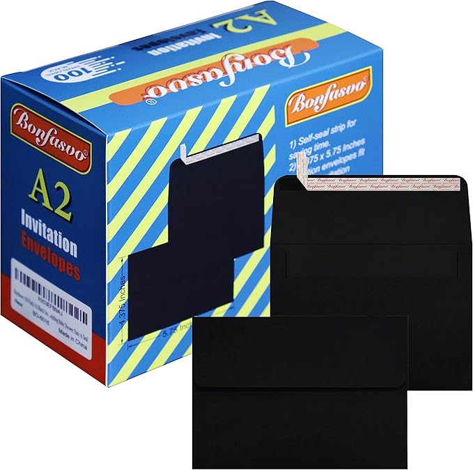 100 Pack A2 Black Invitation Envelopes 4.375 x 5.75 inches Self Seal 120GSM Kraft Paper Envelopes for Invitations Papers Photos Documents Wedding Baby Shower Easy to Seal