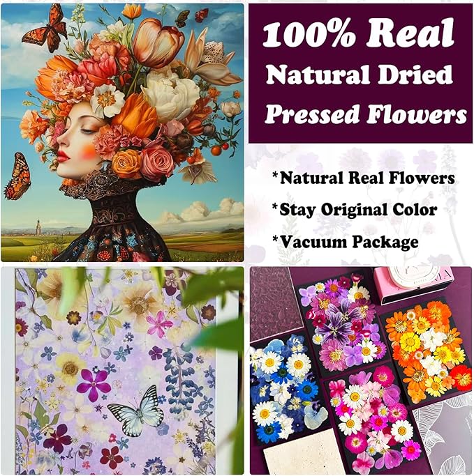 112Pcs Dried Pressed Flowers and Butterfly for Resin Molds, Assorted Real Natural Flowers Leaves Stickers for DIY Art Crafts, Jewelry, Candle, Soap Crafts Making