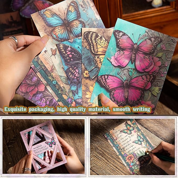 Vintage Butterfly Flower Scrapbook Paper - 180 Sheets Old Antique Floral Butterfly Junk Journaling Scrapbook Supplies Decorative Paper for Letter Writing,Poster,Planners,Collage