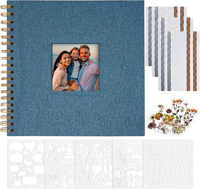 Vienrose 8x8 Inch Scrapbook DIY Small Hardcover Kraft White Pages Scrapbook Photo Album Linen Cover Scrap Book Photo Albums Scrapbooking Supplies Kit for Couple Family Wedding Travel