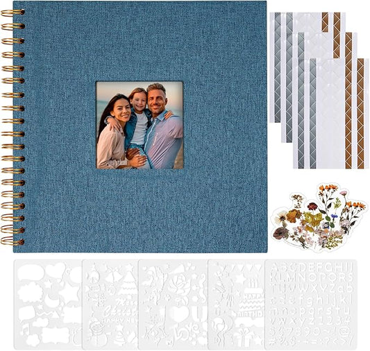 Vienrose 8x8 Inch Scrapbook DIY Small Hardcover Kraft White Pages Scrapbook Photo Album Linen Cover Scrap Book Photo Albums Scrapbooking Supplies Kit for Couple Family Wedding Travel