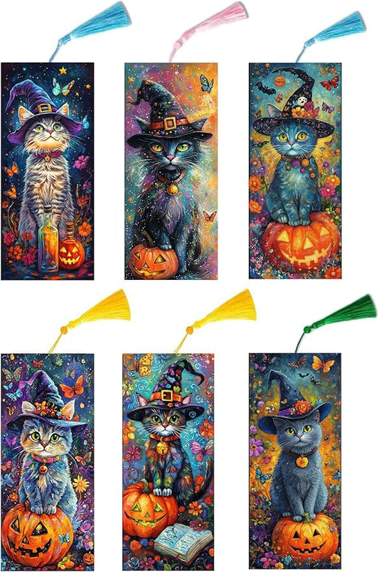 Puraikcmi 6 PCS 5D DIY Diamond Art Bookmarks Kit Cats Diamond Paintings Bookmarks Kits with Tassels Acrylic, Rhinestone Crafts Decoration Gift Set for Book Lovers Beginners & Adults