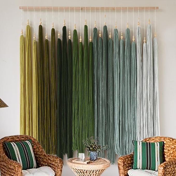 IOWER Large Yarn Fiber Wall Art Macrame Wall Hanging Handmade Craftsmanship Geometric Aesthetic Beaded Tassel Chic Home Decor for Bedroom Living Room 39" W x 45" L