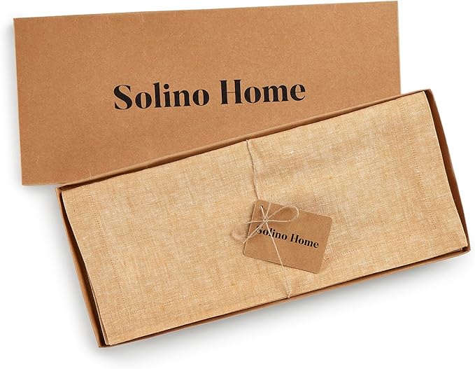 Solino Home Linen Table Runner 156 Inches Long - Athena, 100% Pure Linen Golden Nugget Table Runner 14 x 156 Inch for Dining, Spring, Easter
