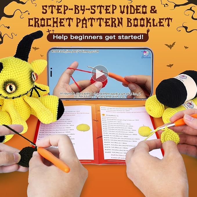 Crochetta Crochet Kit for Beginners, Amigurumi Crocheting Kits w Step-by-Step Video Tutorials, Knitting Starter Supplies for Adults Kids, Crochet Devil (40%+ Yarn)