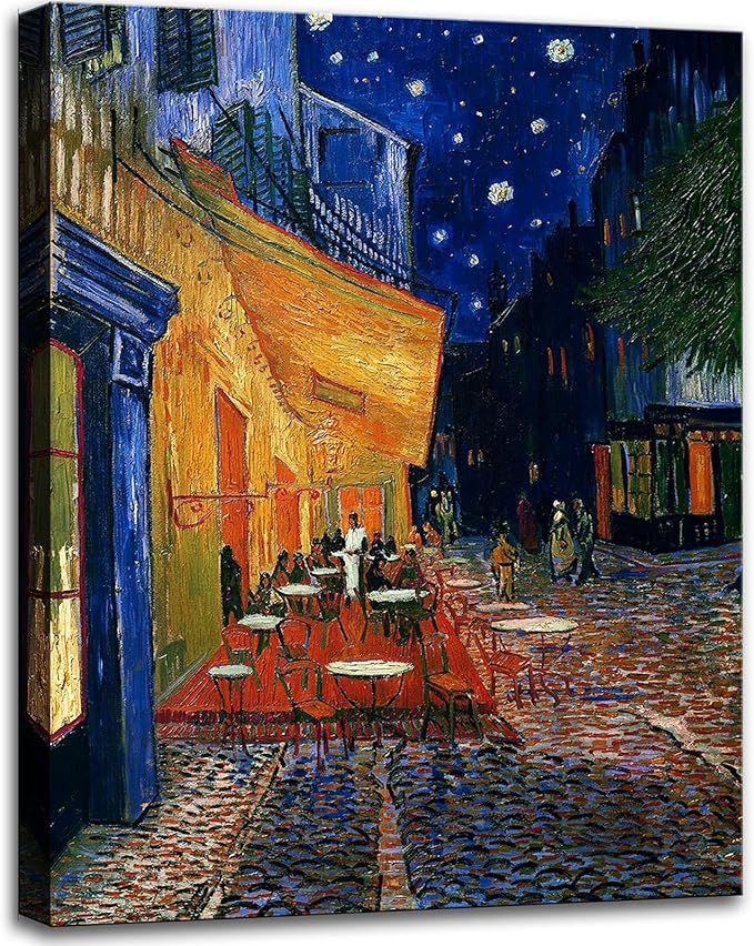weiyiart Vincent Van Gogh Canvas Wall Art Cafe Terrace At Night Painting Classic Artwork Bathroom Picture Print for Home Decor 12"x15"