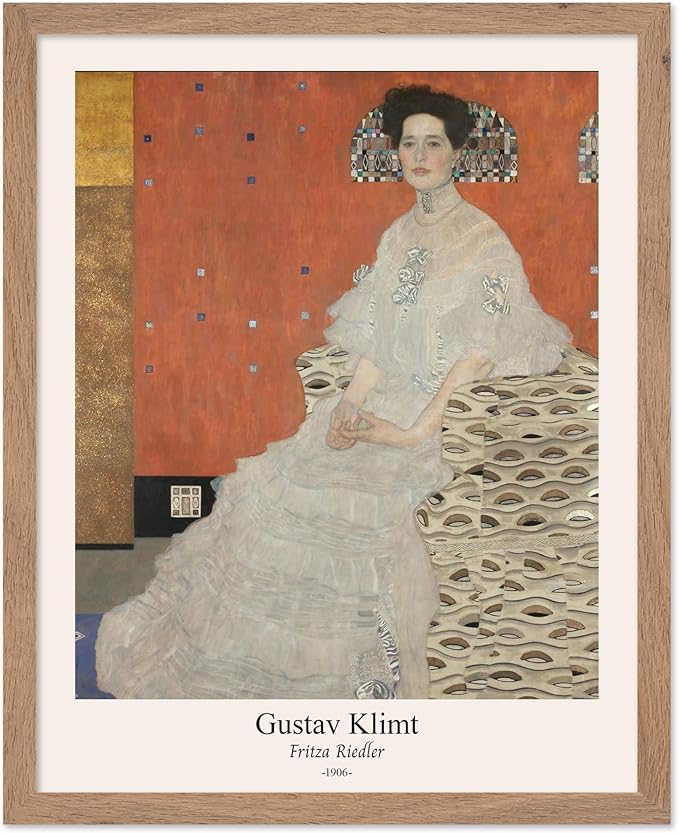 Poster Master Vintage Gustav Klimt Poster - Retro Fritza Riedler Print - Art Nouveau - Portrait Art - Symbolism Art - Aesthetic Art - Classic Painting - Living Room Decor - 16x20 Beige Framed