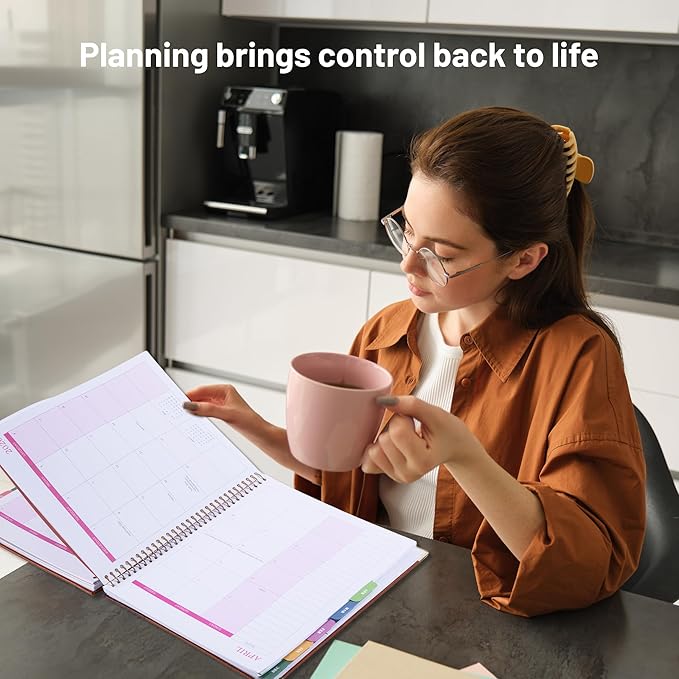 2026 Planner, Weekly and Monthly Calendar Planner Book,Dec 2025 - Dec 2026, Leather Hardcover Spiral Planner with Monthly Tabs, Notes Pages, Perfect for Women & Men, A4 (9.6" x 11.2") - Brown