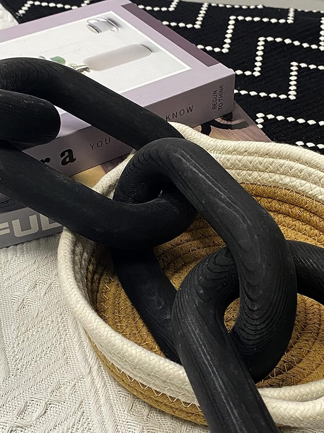 Wood Chain Link Decor - 18.9 Inches Length Aesthetic Room Decor, 5-Link Wood Chain Boho Decor for Living Room, Farmhouse Decor, Coffee Table (Black)