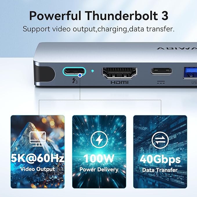 USB C Adapter HDMI Multiport Hub for MacBook Pro/Air M1-M3, 13"-16", 2018-2024: 3 USB A 3.0, SD TF Card Reader, Audio