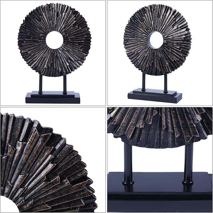 CECKQUE Minimalist Round Statue Above Cabinet Decor Kitchen, Modern Decorative Sculpture Home Decorations for Living Room Coffee Table, Office Decor Items, Center Pieces Decoration (Black)