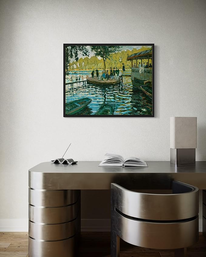 Bain à la Grenouillère Claude Monet Wall Art Print Poster, Impressionist Painting Wall Art Wall Decor, for Bedroom and Living room Bathroom Decor 115 (Bain à la Grenouillère, 8 x 10 inches, Black Frame)