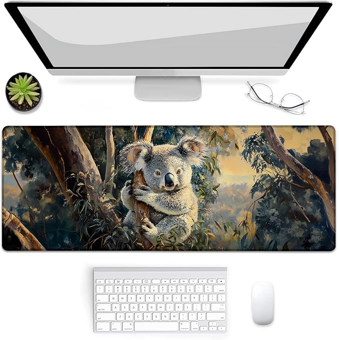Cute Koala Mouse Pad,Large Desk Mat for Desktop,Vintage Tree and Animal Mousepad,Non-Slip Rubber Deskmat for Computer Laptop Office,Practical Decorative Deskmats Gifts,31.5"×11.8"
