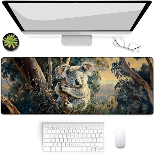 Cute Koala Mouse Pad,Large Desk Mat for Desktop,Vintage Tree and Animal Mousepad,Non-Slip Rubber Deskmat for Computer Laptop Office,Practical Decorative Deskmats Gifts,31.5"×11.8"