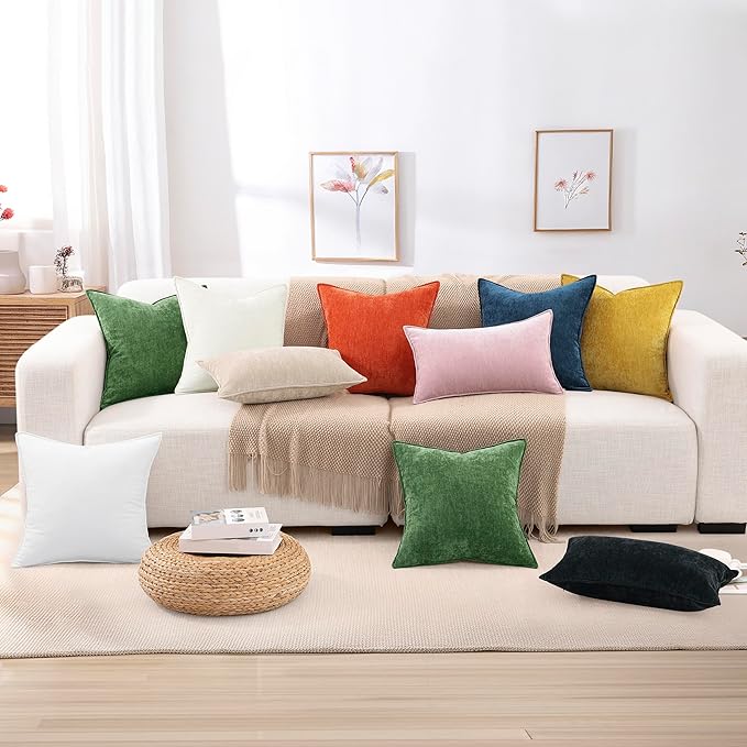 decorUhome Spring Couch Throw Pillow Covers 20x20 Set of 2, Decorative Soft Velvet Neutral Chenille Pillow Covers with Elegant Design for Sofa Bed Living Room Home Decor, Ultimate Gray
