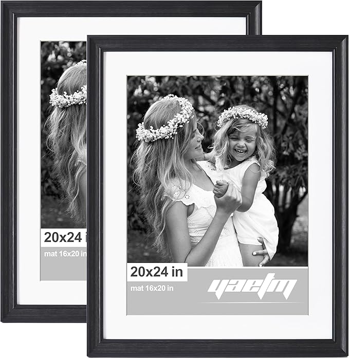 Yaetm 20x24 Picture Frame Matted to 16x20 Set of 2, 1.4" Wide Molding & Distressed Black Poster Frames for for Wall Gallery, Home and Office, Wall Mount (2 pack, Black)