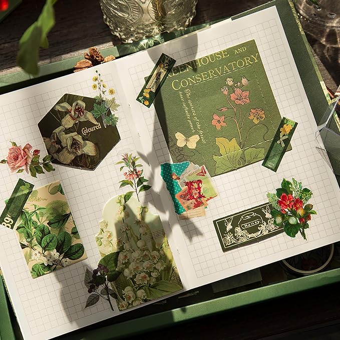Draupnir Scrapbooking Supplies Kit,Vintage Botanical Aesthetic Scrapbook Kit for Junk Journal, Stationery,Bullet A6 Grid Notebook DIY Scrapbook Birthday Craft Gift for Teen Girl Kid Women